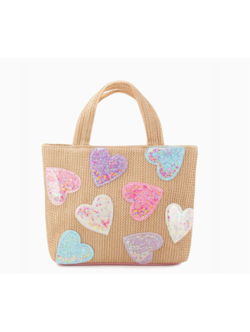 OMG ACCESSORIES Confetti Hearts Straw Mini Tote Bag