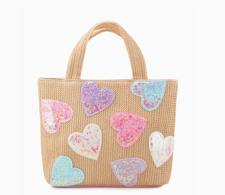 OMG ACCESSORIES Confetti Hearts Straw Mini Tote Bag