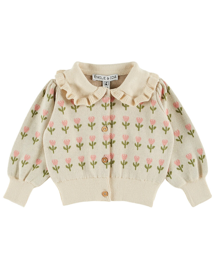 EMILE ET IDA Floral Baby Cardigan