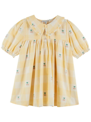 EMILE ET IDA Cherries Gingham Wide Dress