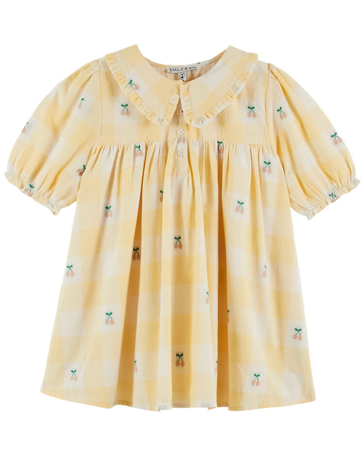 EMILE ET IDA Cherries Gingham Wide Dress