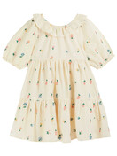 green emerald velvet dress Embroidered Chambray Smocked Dress