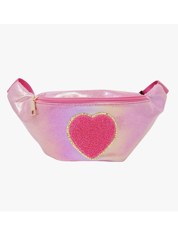 Shiny Heart Patch Sling Bag - Hot Pink