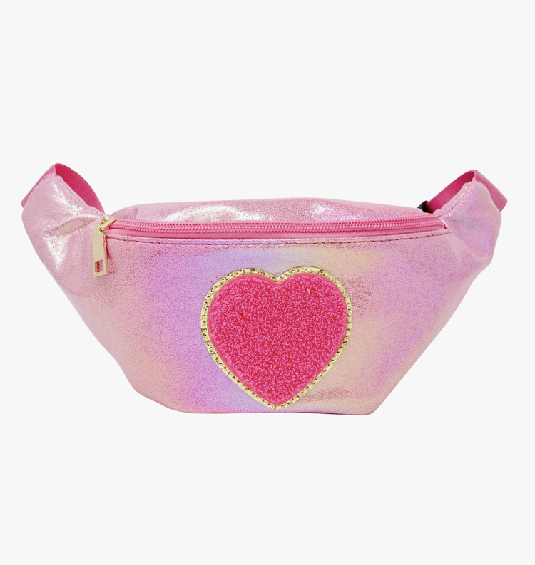 Shiny Heart Patch Sling Bag - Hot Pink