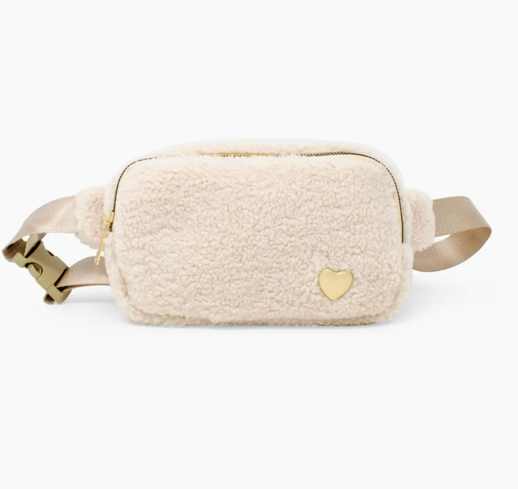 Fuzzy Heart Belt Bag - Beige