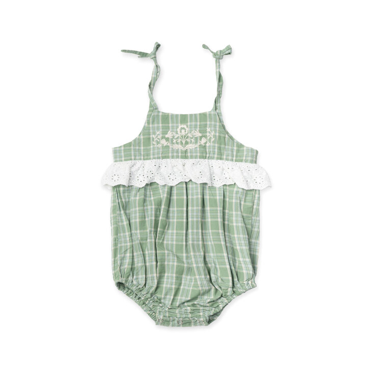 LALI KIDS Summer Flora Plaid Romper