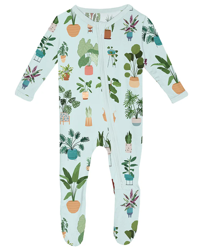 KICKEE PANTS House Plants 2 Way Zipper Footie