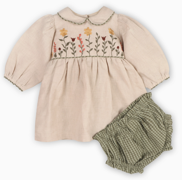 VIVERANO ORGANICS Floral Peter Pan Dress & Bloomer