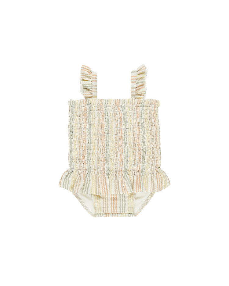 QUINCY MAE Smocked Stripe Girls Swimsuit