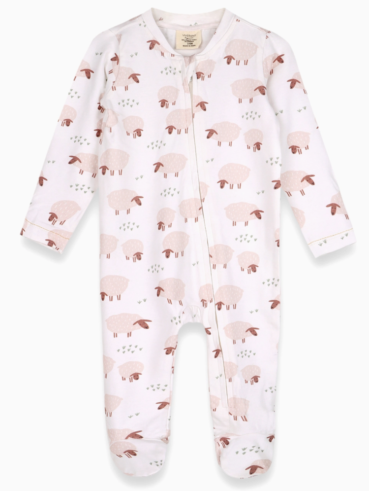VIVERANO ORGANICS Sheep Zipper Baby Footie