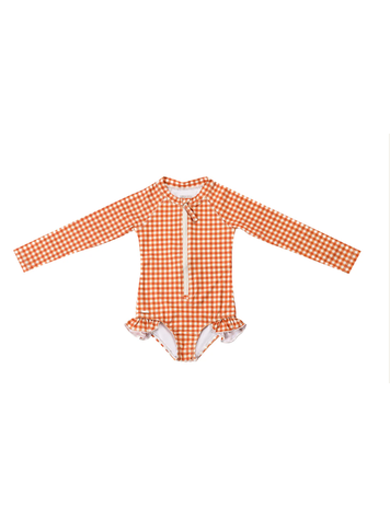 GRECH & CO Gingham Ruffle Baby Rashguard