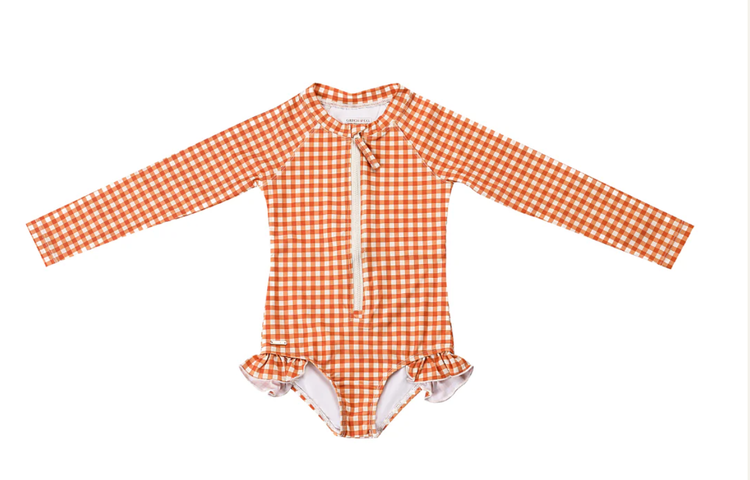 GRECH & CO Gingham Ruffle Girls Rashguard