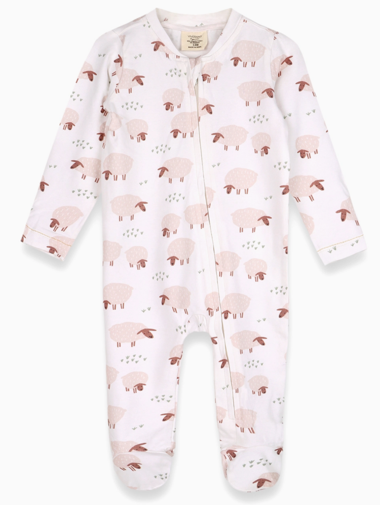 VIVERANO ORGANICS Sheep Zipper Baby Footie