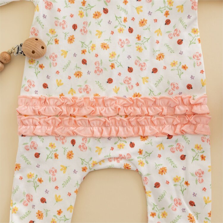 MAGNOLIA BABY Bugs and Blossoms Ruffle Zipper Footie