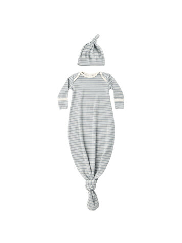 QUINCY MAE Micro Stripe Gown + Hat Set