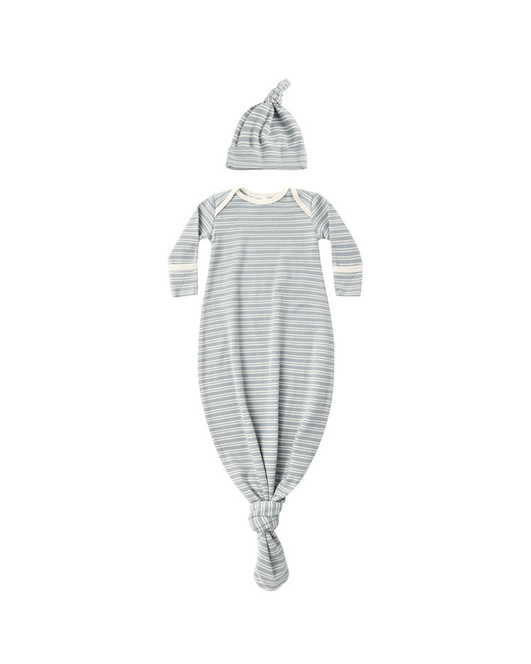QUINCY MAE Micro Stripe Gown + Hat Set