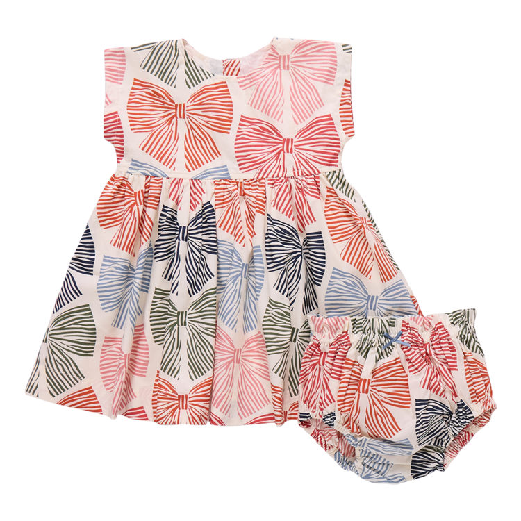 PINK CHICKEN Baby Adaline Striped Bows Dress Set