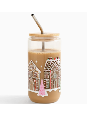 Gingerbread Village Christmas Glass Can