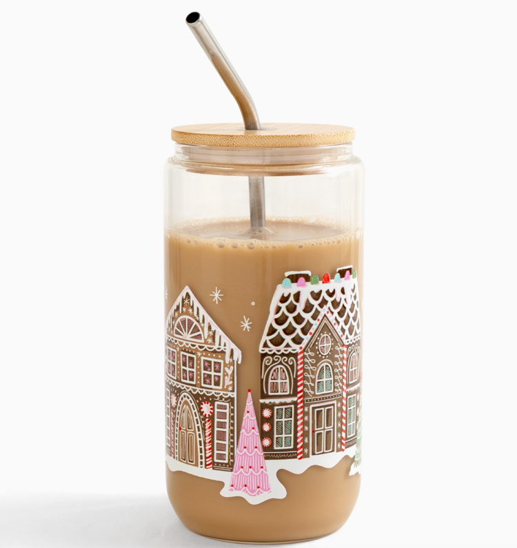 Gingerbread Village Christmas Glass Can