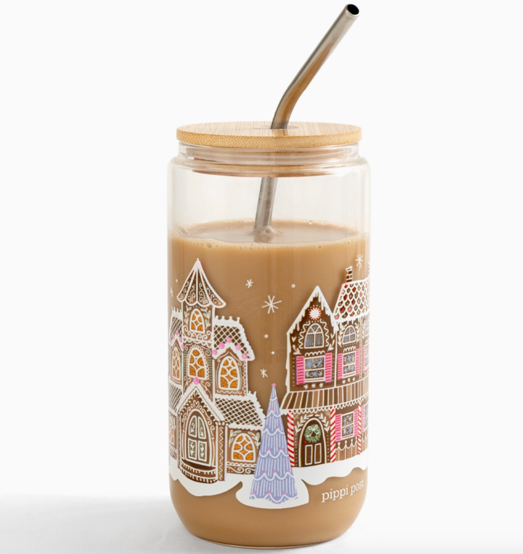 Gingerbread Village Christmas Glass Can