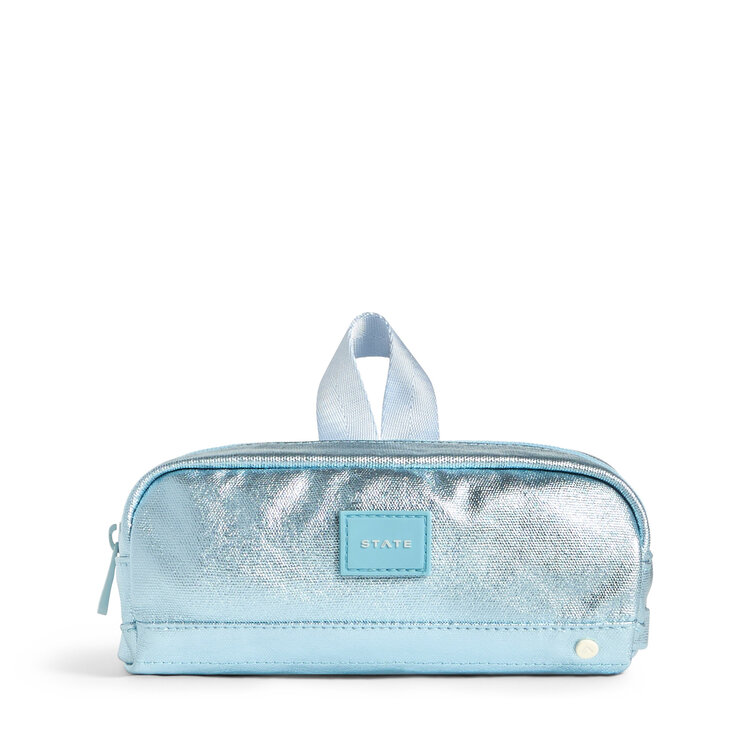 STATE BAGS Clinton Pencil Case - Blue Metallic