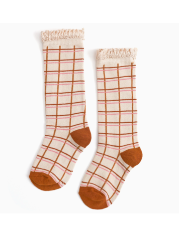 LITTLE STOCKING CO Grid Lace Knee High Socks
