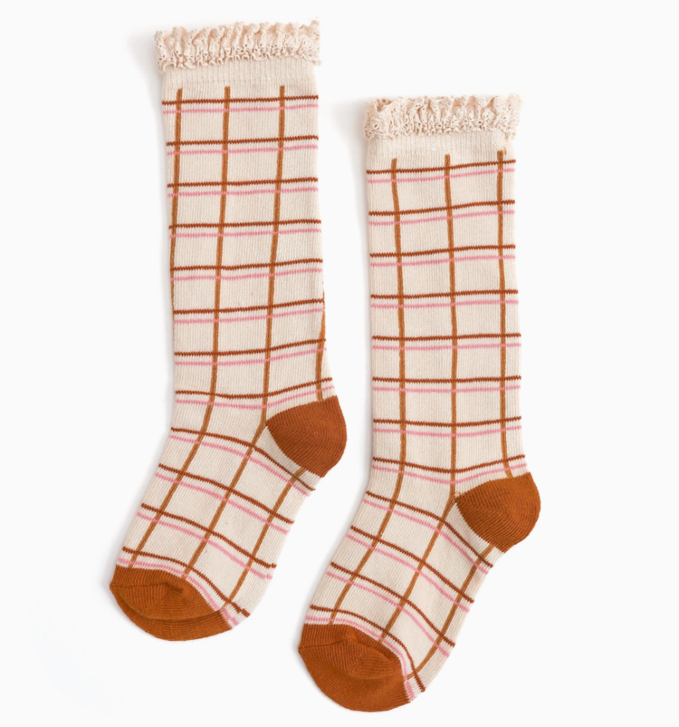 LITTLE STOCKING CO Grid Lace Knee High Socks
