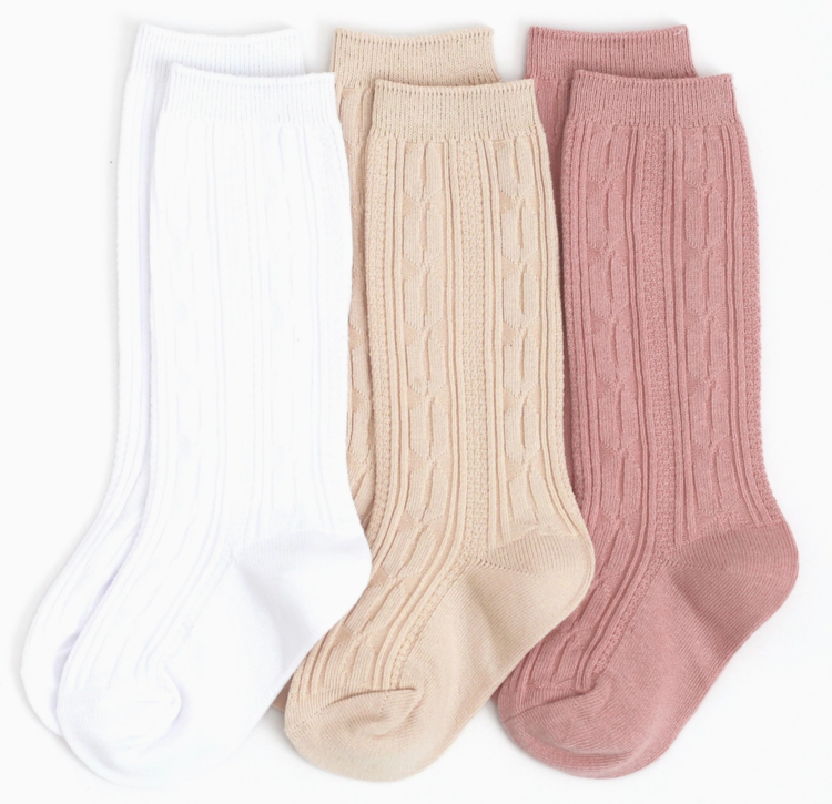 LITTLE STOCKING CO 3-Pack Cable Knit Knee Socks