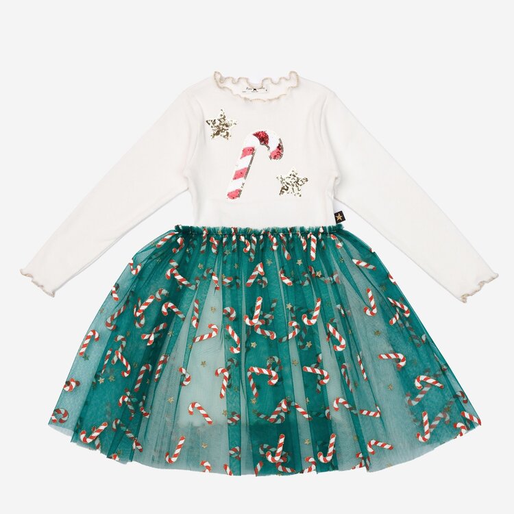 PETITE HAILEY Candy Cane Star Tutu Dress
