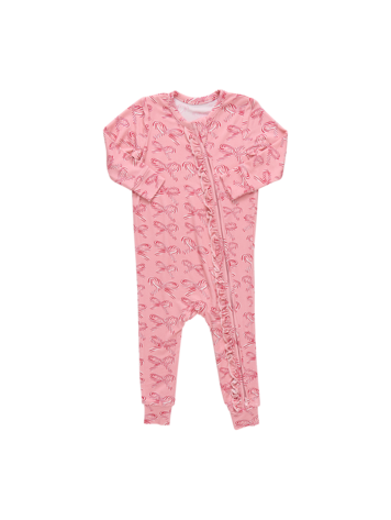 PINK CHICKEN Candy Cane Bows Romper