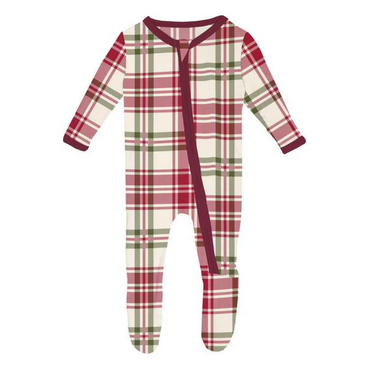 KICKEE PANTS Plaid Footie With 2 Way Zipper
