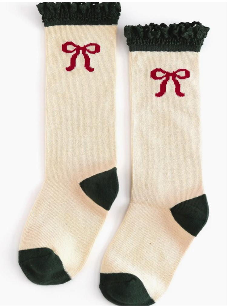LITTLE STOCKING CO Bow Lace Top Knee High