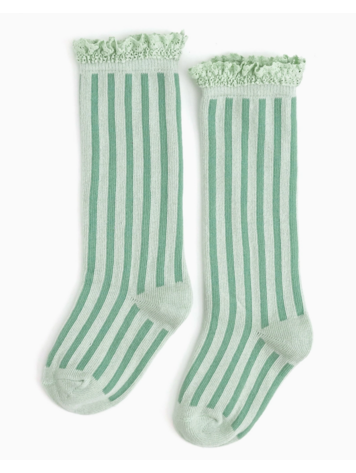 LITTLE STOCKING CO Striped Lace Top Knee High