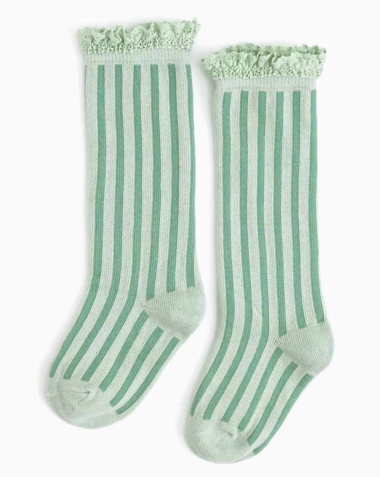 LITTLE STOCKING CO Striped Lace Top Knee High