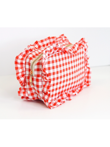 Gingham Ruffle Pouch - Red