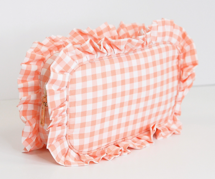 MUGSBY Gingham Ruffle Pouch - Peach