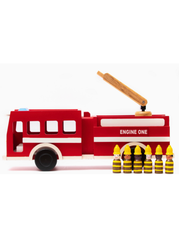 MR. ELLIE POOH Wooden Fire Truck With Firefighters
