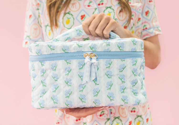 ROCK PAPER SCISSORS Floral Quilted Cosmetic Pouch With Side Handle