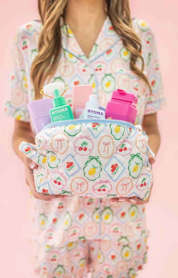 ROCK PAPER SCISSORS Fruit Quilted Cosmetic Pouch With Side Handle