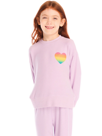 CHASER Rainbow Glitter Heart Pullover