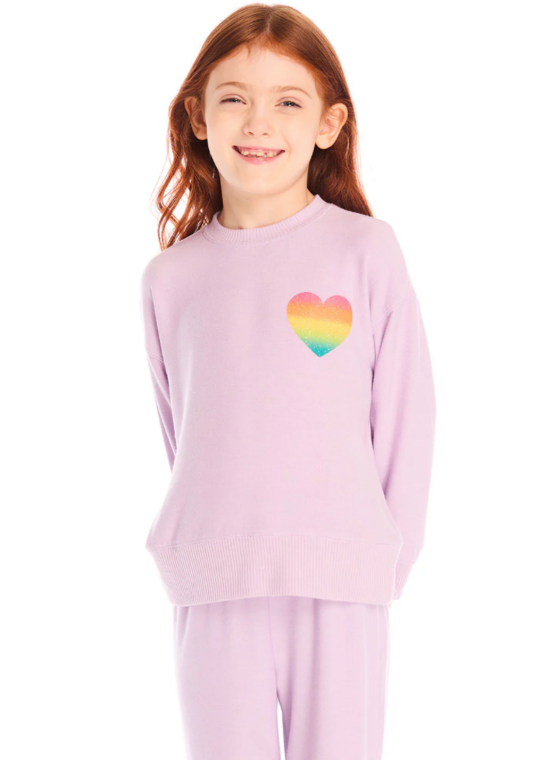 CHASER Rainbow Glitter Heart Pullover