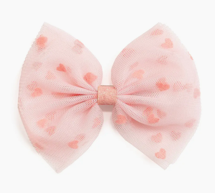 SWEET WINK Flocked Heart Tulle Bow Clip