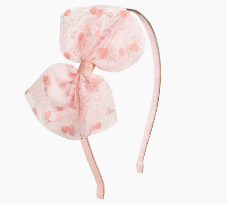 SWEET WINK Flocked Heart Tulle Bow Headband