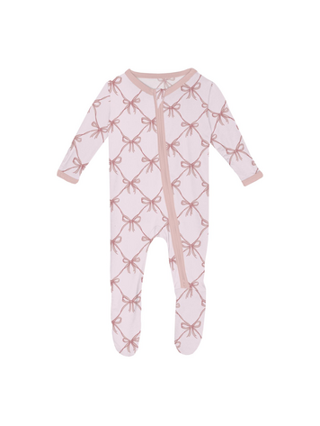 KICKEE PANTS Bow Lattice 2 Way Zipper Footie