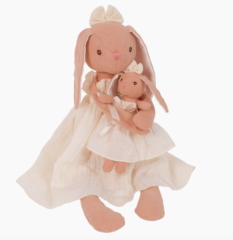 LEVLOVS Mom And Baby Bunny Linen Dolls