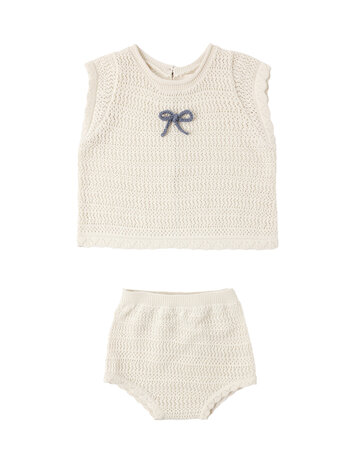 RYLEE AND CRU Scallop Knit Baby Bow Set