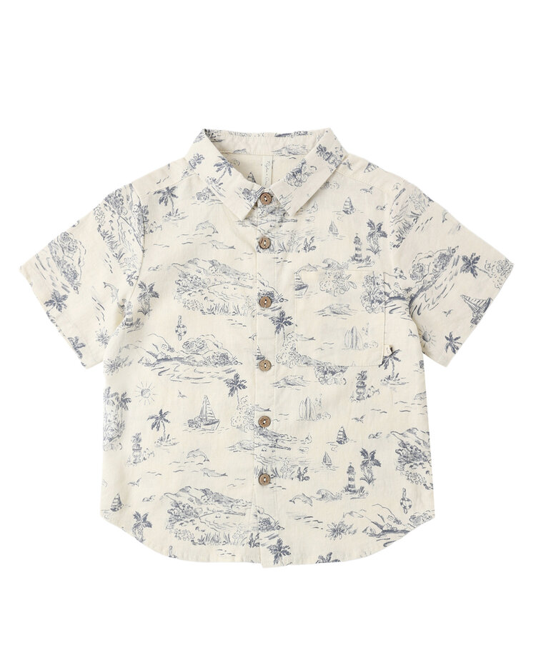RYLEE AND CRU Ocean Toile Collared Baby Shirt