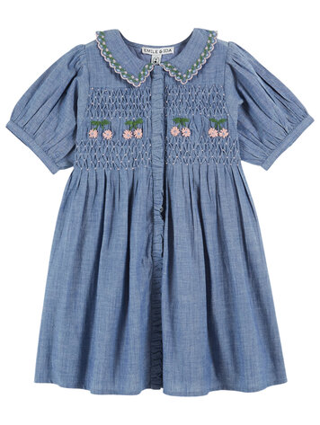 EMILE ET IDA Smocked Embroidered Dress