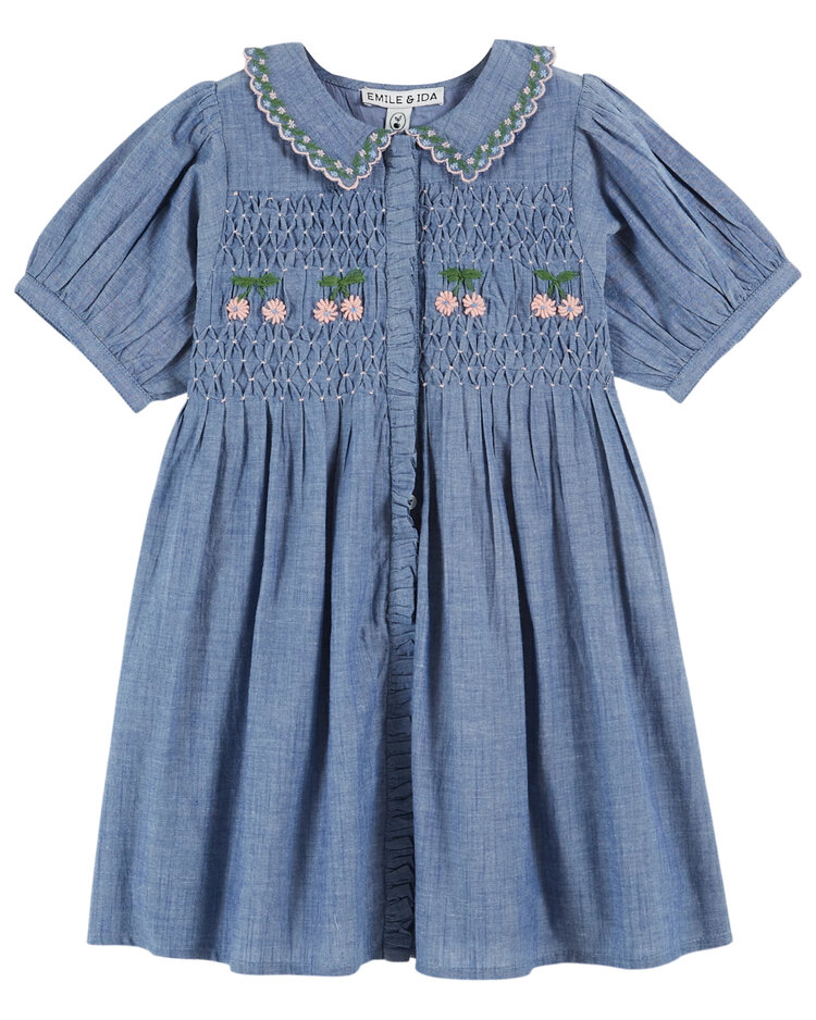 EMILE ET IDA Smocked Embroidered Dress