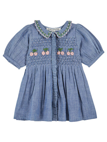 EMILE ET IDA Smocked Embroidered Baby Dress